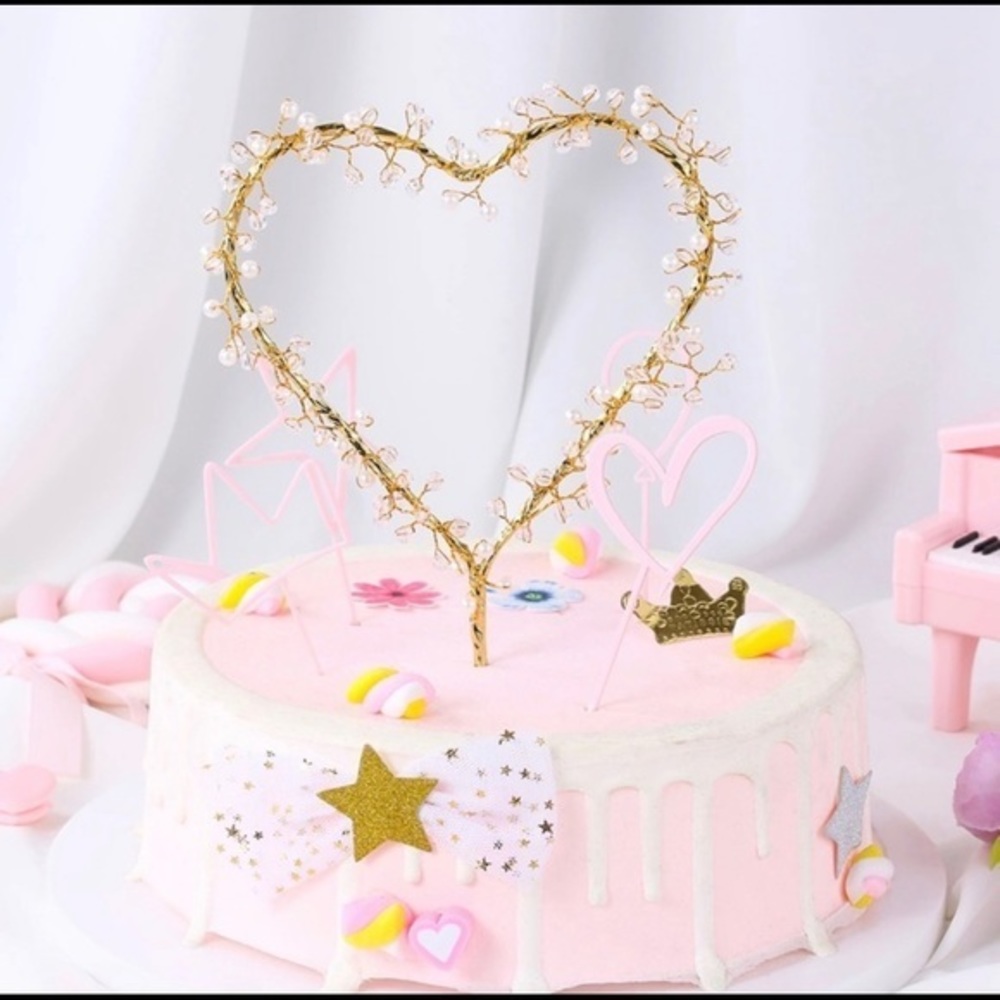 New Gold Rhinestone Heart Cake Topper